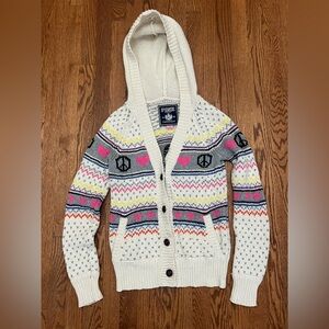 Vintage PINK Victoria's Secret Fair isle Knit Hooded Cardigan Sweater Size Small